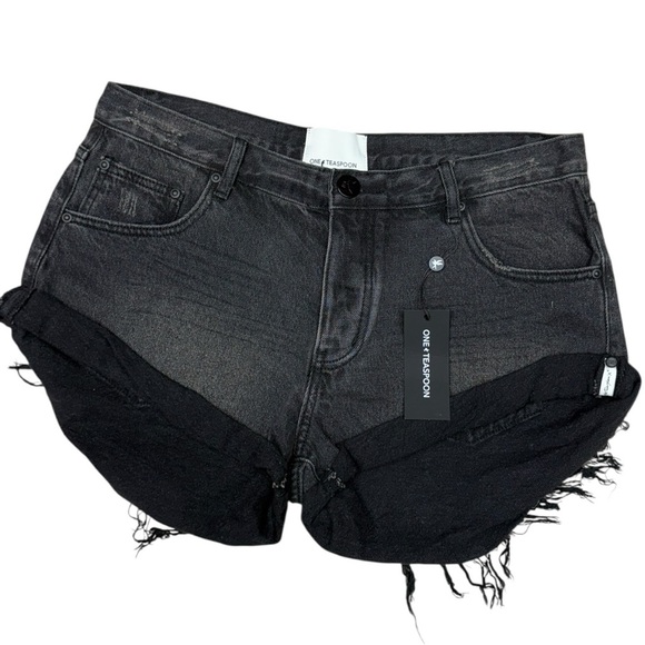 One Teaspoon Bandits Low Waist Distressed Denim Shorts Black Fade Size 31 NWT - Picture 5 of 13